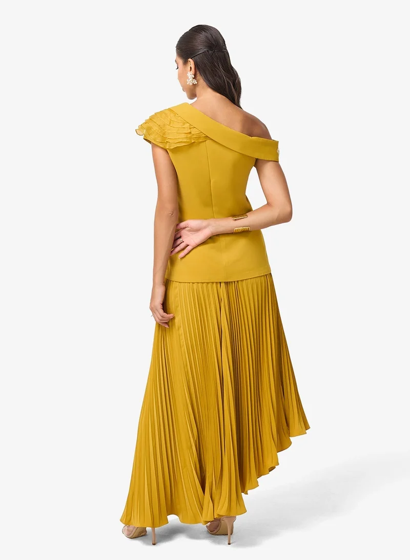 Threadz by Ajooni Pleated Skirt Front Button Detailing One Shoulder Maxi Dress